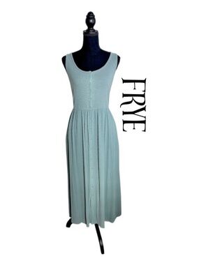 NWOT FRYE Mixed Media Woven Maxi Dress Womens sz M Sage Green Flowy Lightweight